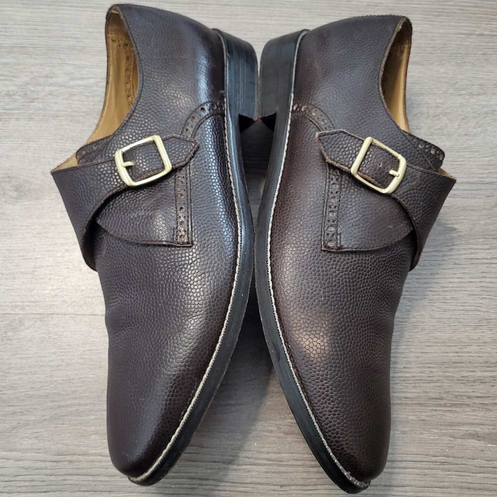 Cole Haan Grand.OS Mens 11 Brown Pebbled Leather Monk Strap Shoes Buckle Fall